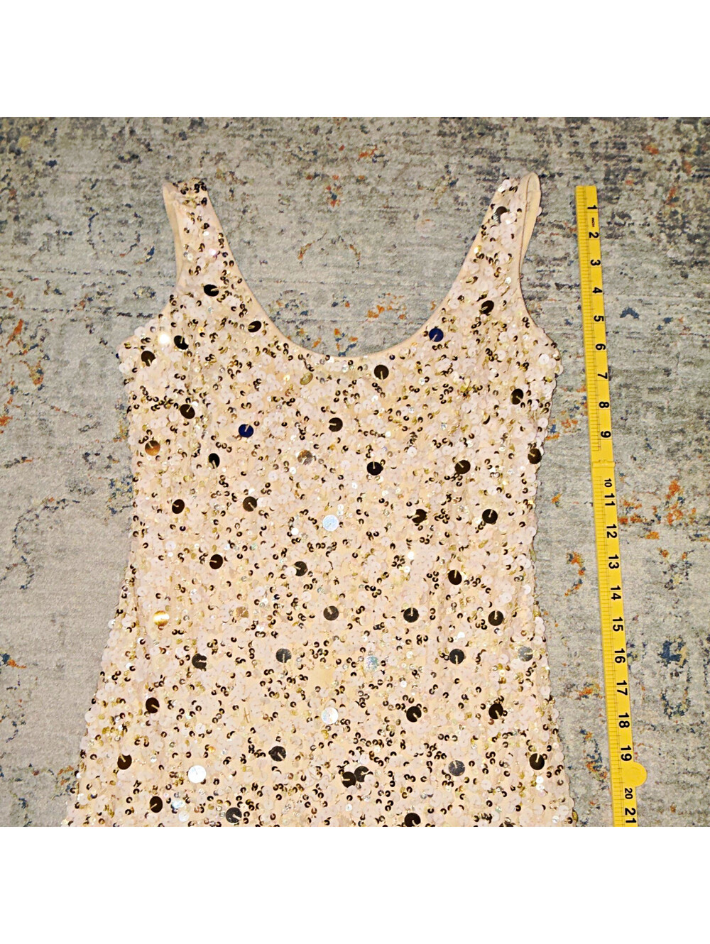Aidan Mattox Beige Gold Sequin Mesh Mini Dress Scoop Neck Sleeveless Sz 4 A381